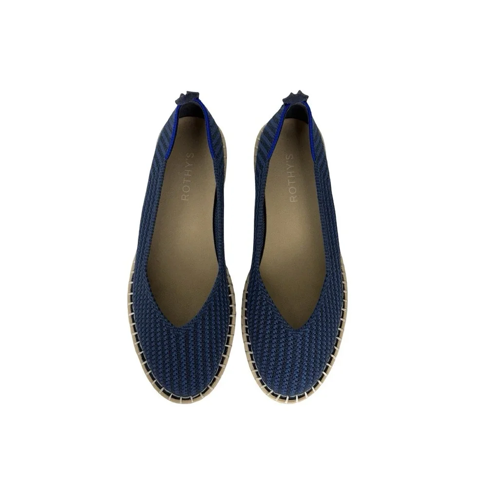 Rothys The Espadrille Navy Blue Knit Slip On Flats Womens 8.5 Shoes 186 006